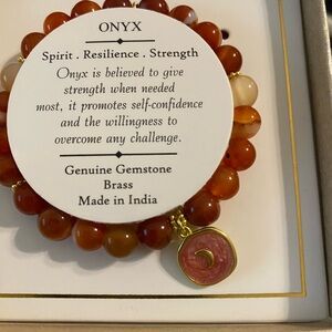 Onyx Multicolor Gemstone Bracelet with Gold Cresent Moon Charm‎